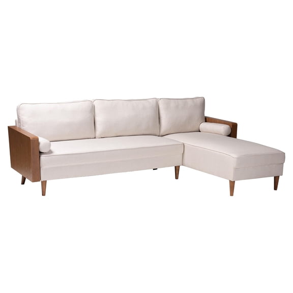 Baxton Studio Harleson Beige Fabric and Brown Wood Right Facing Sectional Sofa