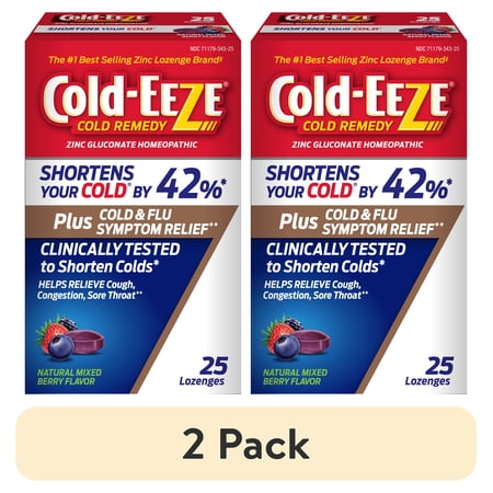 (2 pack) Cold-EEZE Plus Cold & Flu Symptom Relief Zinc Lozenges, Natural Mixed Berry, 25 Ct