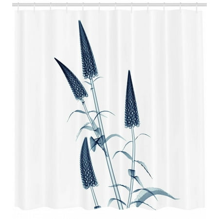 Contemporary Floral Fabric - Flower Shower Curtain, X-ray Picture of a Flower Floral Pattern Contemporary Modern Design Artwork Image, Fabric Bathroom Set with Hooks, Teal White, by Ambesonne