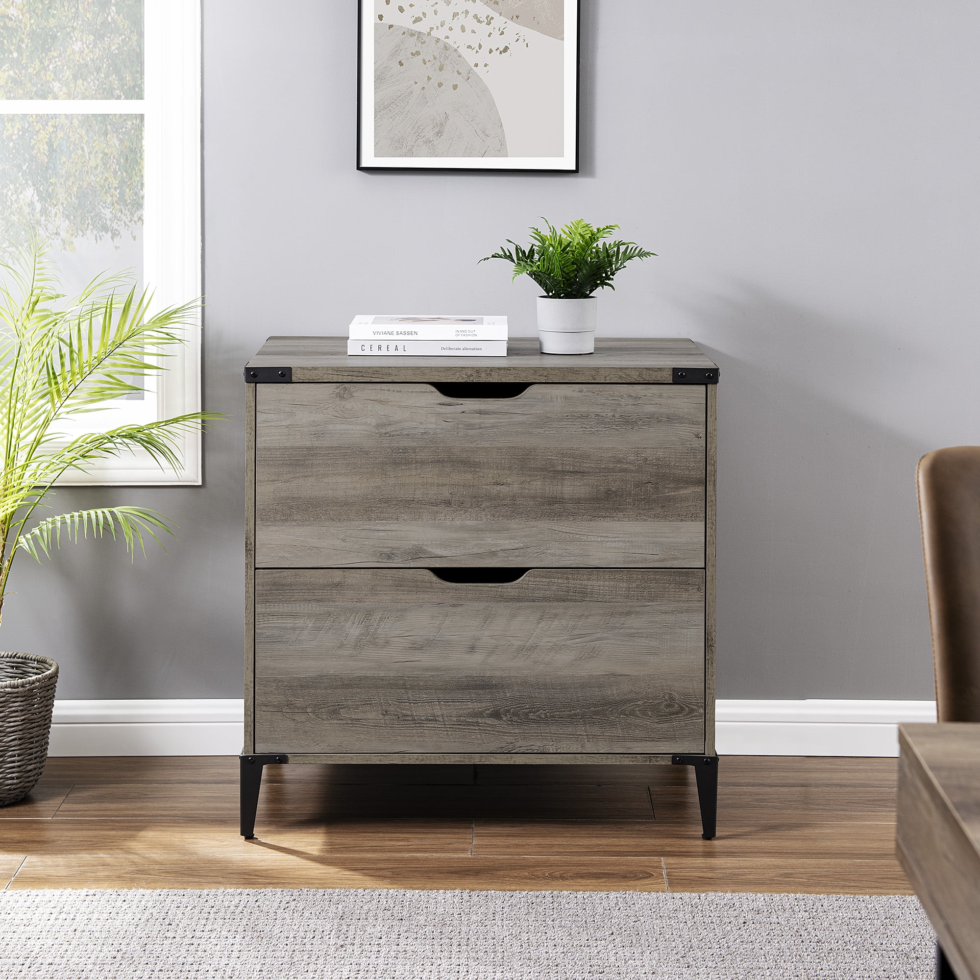Walker Edison Modern Industrial 2-Drawer File Cabinet, Grey Wash