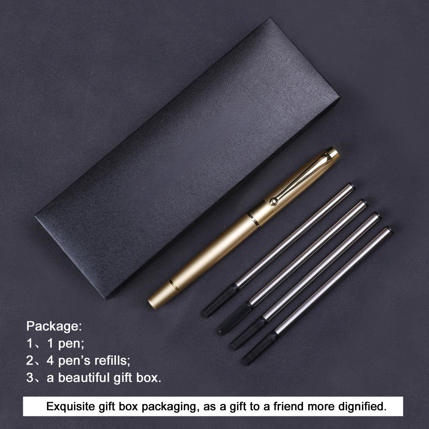 Ballpoint Pen Black Refill Luxury Line Width 0.5mm Ball Gift Set For Men & Women Professional Executive Office Nice Ballpens Classy Box (gold)