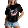 thumbnail image 3 of Women's T-Shirt Retro Bald Eagle US Flag Patriotic Short Sleeve Casual Tee Classic Crew Neck T Shirt for Women Black, 3XL, 3 of 7