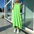 thumbnail image 4 of Women's Cold Shoulder Dresses Loose Square Neck Textured Midi Dress with Pockets Breathable Vacation Summer Dress Green S, 4 of 9