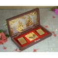 thumbnail image 3 of GoldGiftIdeas 24K Gold Plated Mahalakshmi Ganesha Photo Frame with Charan Paduka for Home Puja, Lakshmi-Ganesh Yantra Wooden Momento Gift (Pack of 10), 3 of 4