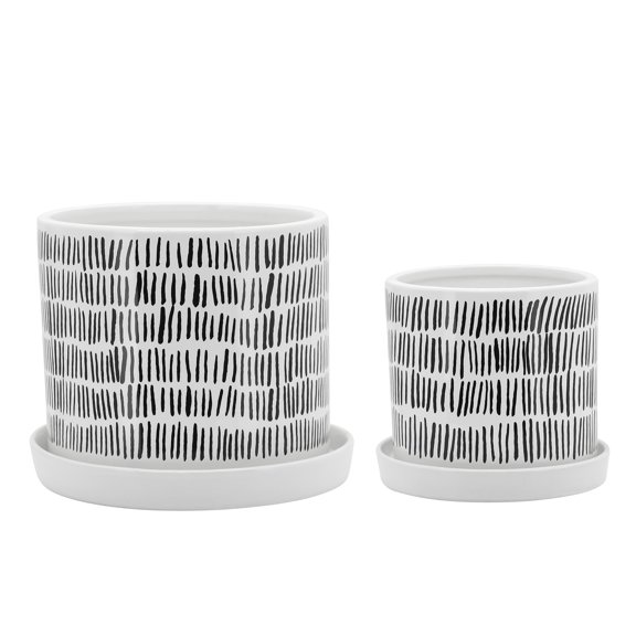 Sagebrook Home Set Of 2 Tribal Planters With Saucer 6/8", White