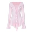 thumbnail image 3 of Women'S Long Sleeve V-Neck Dress Off Shoulder Ruffle Tiered Flowy Bodycon Mini Dresses Pink S, 3 of 10