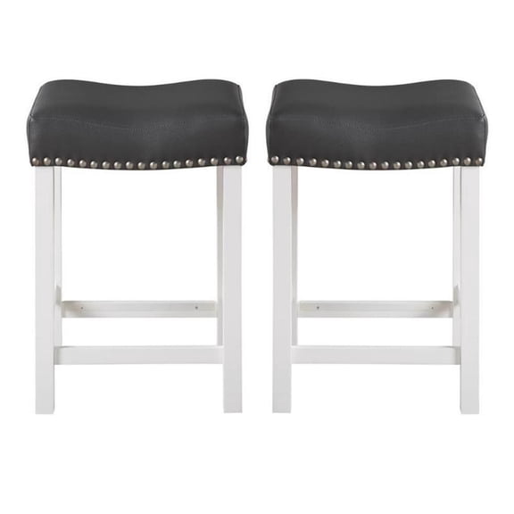 Home Square Faux Leather Counter Stool in Black/White - Set of 2
