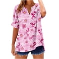 thumbnail image 2 of Fartey Breast Cancer Awareness Shirts for Women Loose Fit Button V Neck Shirts Cancer Survivor Short Sleeve Tshirts Cute Pink Ribbon Print Tees Pink M, 2 of 4