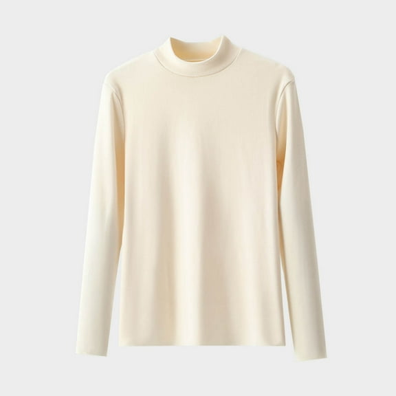 Sevevn Women's Fashion Casual Round Neck Internal Construction Solid Color Shirt Long Sleeve Top Beige XXL Rollbacks