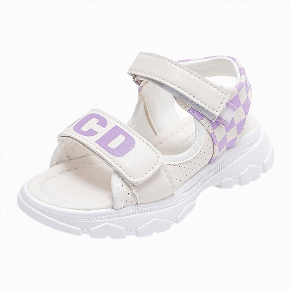 kpoplk Girls Open Toe Princess Flat Sandals Flower Dress Shoes Little Kid Summer Flats(Purple,13.5)