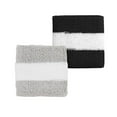 thumbnail image 1 of Striped Cotton Terry Cloth Moisture Wicking Wrist Band 2 Pk Black/Heather Grey One Size, 1 of 1