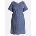 thumbnail image 4 of Terra & Sky Women's Plus V Neck Midi Dress with Short Puff Sleeves, Sizes 0X-5X, 4 of 4