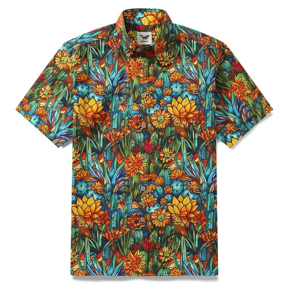 1960s Hawaiian Shirt For Men Colorful Button-down Shirt Short Sleeve 100% Cotton Shirt Beauty Of The Desert