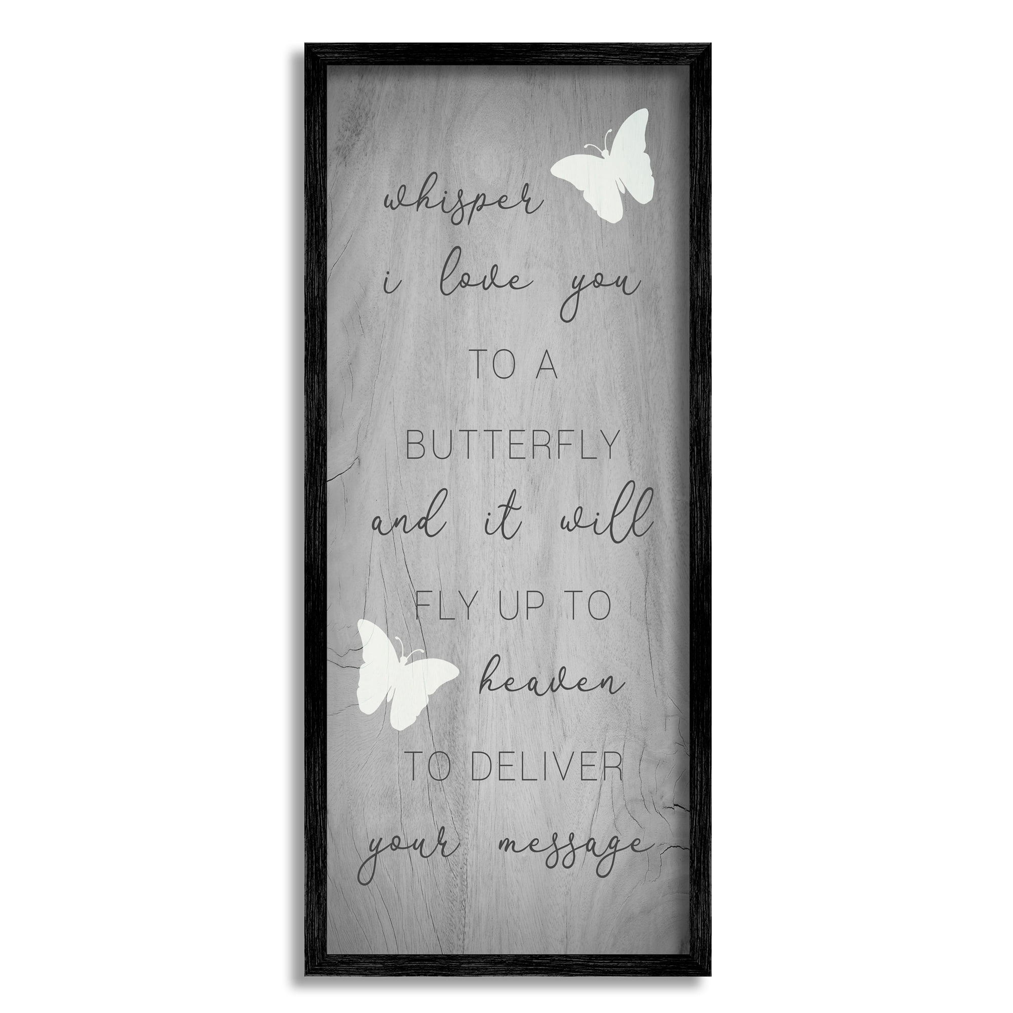 Stupell Industries Romantic Butterfly Quote Rustic Grey Grain Pattern Framed Wall Art, 13 x 30, Design by Daphne Polselli
