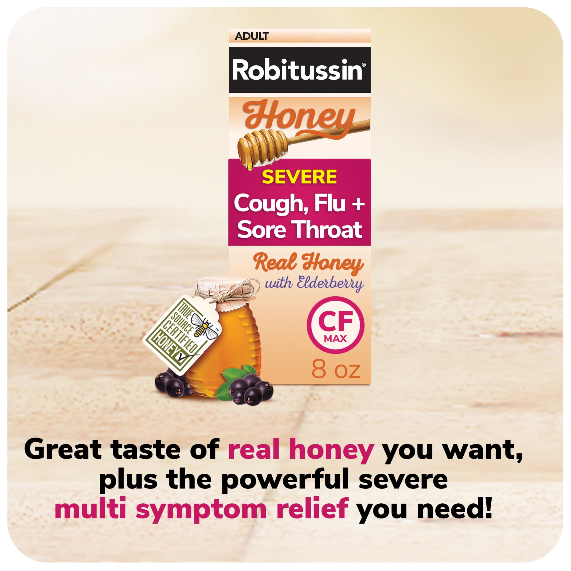 Robitussin Severe Cough Cold and Flu Medicine With Honey, Elderberry, 8 Fl Oz