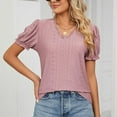 thumbnail image 5 of safuny Women's Trendy Elegant Comfy Tops Clearance Solid Tops Ruffle Sleeve Tees V Neck Shirts Eyelet Casual Vintage Clothing 2024 Fashion Summer Hot PinkXL Hot Pink XL, 5 of 8
