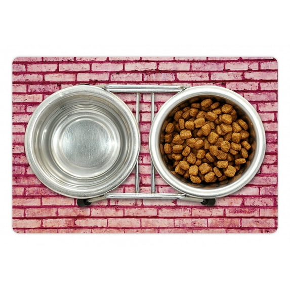 Coral Pet Mat for Food and Water, Old Brick Wall Texture Image Rubble Rough Grunge Facade Construction Material Tile, Non-Slip Rubber Mat for Dogs and Cats, 18" X 12", by Ambesonne