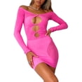 thumbnail image 3 of KOMOO Women Cutout Bodycon Dress Long Sleeve Sheer Mesh Short Dress Hollow Patchwork Mini Dress, 3 of 9