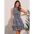 thumbnail image 3 of DARING DIVA Floral Chiffon Smocked Waist Ruffled Dress M Gray Blue Flower, 3 of 6