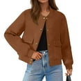 thumbnail image 3 of jobturf Faux Suede Jacket Women Vintage Cropped Coats Long Sleeve Going Out Tops Fall Winter Fashion Casual Outerwear with Pockets, 3 of 10