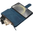 thumbnail image 3 of Compatible with Galaxy S24 5G Wallet Case, Premium PU Leather Zipper Folio RFID Blocking with Card Slot Wrist Strap Magnetic Closure Built-in Kickstand Protective Case (Blue), 3 of 6