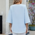 thumbnail image 3 of Fesfesfes Women's V-Neck Knit Sweater Comfy Long Sleeve Ribbed Cuffs V-Neck Blouses with Buttons Solid Color Trendy Tops for Daily Wear(Light Blue#1,S), 3 of 7