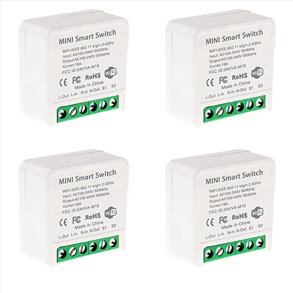 4X Mini Interruptor de Relé WiFi Inteligente, MóDulo de Interruptor de Luz con Temporizador de Bricolaje AplicacióN Smart Life/Tuya, Control Remoto InaláMbrico