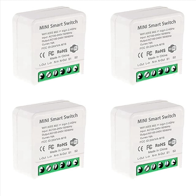 4X Mini Interruptor de Relé WiFi Inteligente, MóDulo de Interruptor de Luz con Temporizador de Bricolaje AplicacióN Smart Life/Tuya, Control Remoto InaláMbrico