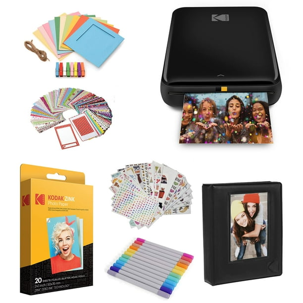 KODAK Step Printer | Wireless Mobile Photo Printer with Zink Zero Ink Technology App for iOS & Android (Black) Starter Bundle