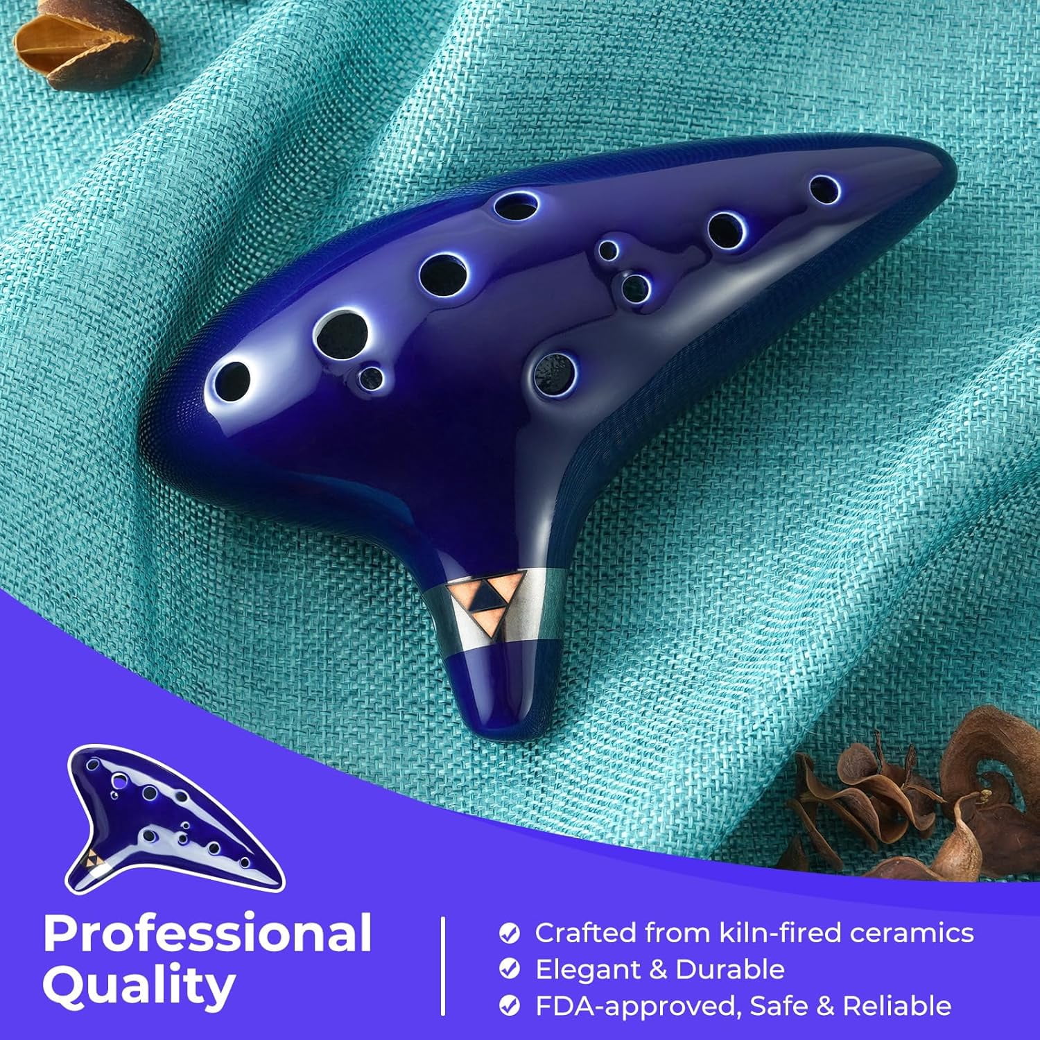 Hisekaai Ocarina 12 Hole Alto C Ceramic Zelda Beginner with Songbook, 1 Pack