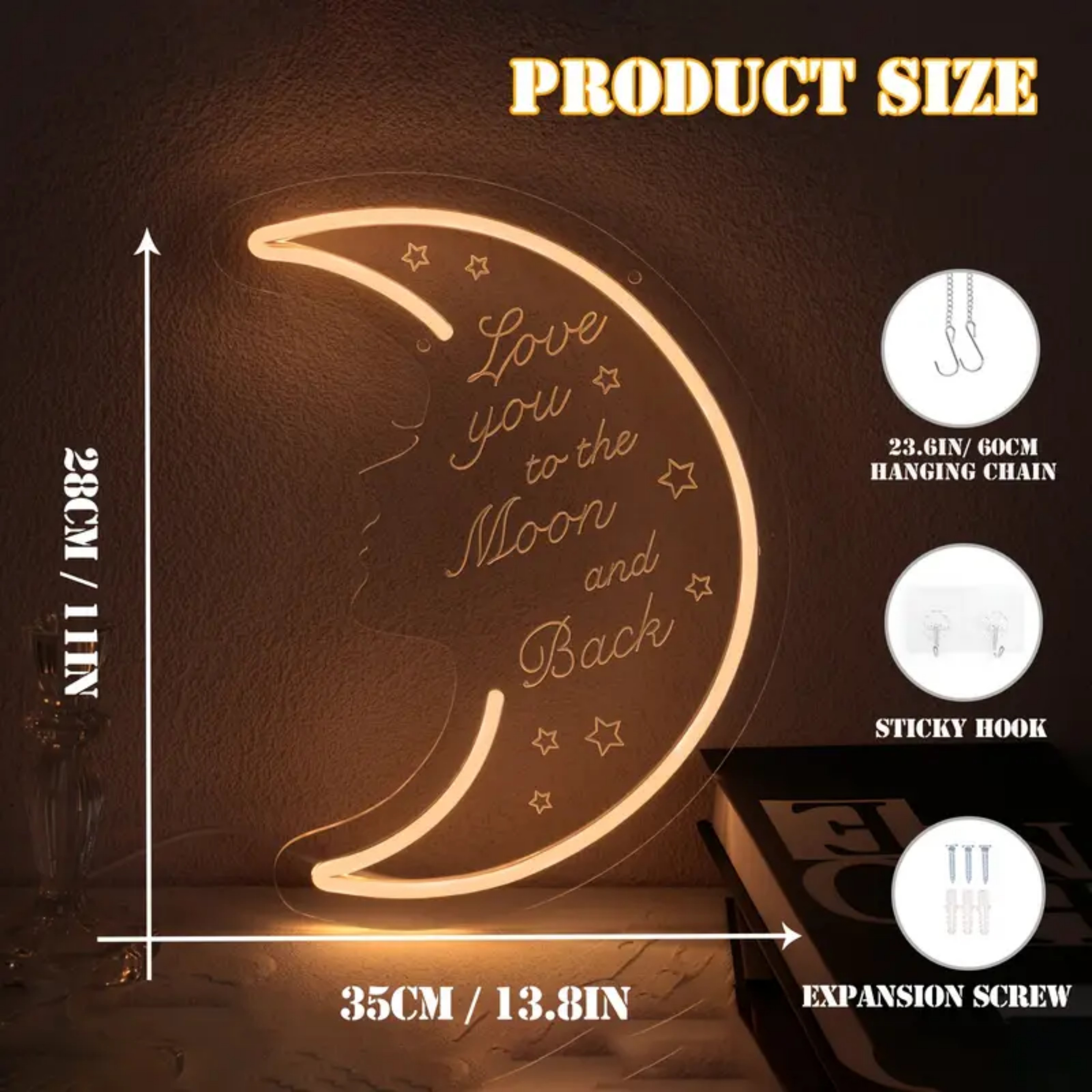 UPONRAY Love You to the Moon and Back Neon Signs, 13.8"*11" Dimmable & USB-Powered LED Neon Light, Stylish Wall Decor as gifts for Valentine's Day, Birthday, Family, Lover, Children