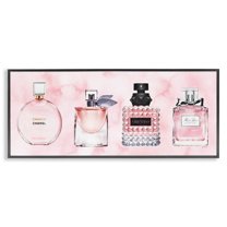 Stupell Industries Pink Fashion Fragrance Bottles Beauty & Fashion Painting Black Framed Art Print Wall Art, 30 x 13