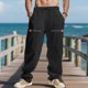 thumbnail image 1 of Pantalones largos de moda para hombre, casuales, de color sólido, con bolsillos y cremallera, cintura elástica, de poliéster., 1 of 9