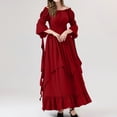 thumbnail image 7 of Women's Fashion Long Sleeve,Women's Vintage Solid Color Lace Collar 3/4 Sleeve Cos Dress Red, 7 of 7