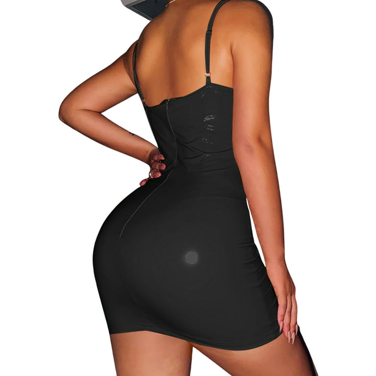 US Womens Leather Open Bust Dress Clubwear Bodycon Mini Dress with