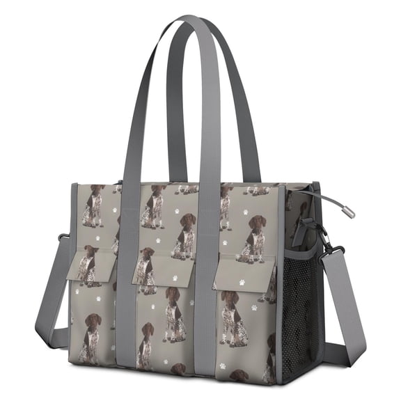 Teacher Tote Bag,German Shorthaired Pointer Teacher Utility Tote Bag,Large Work Tote Bags for Women with Multiple Pockets,Top Zipper Closure,13.8x10.6x6.7 Inch