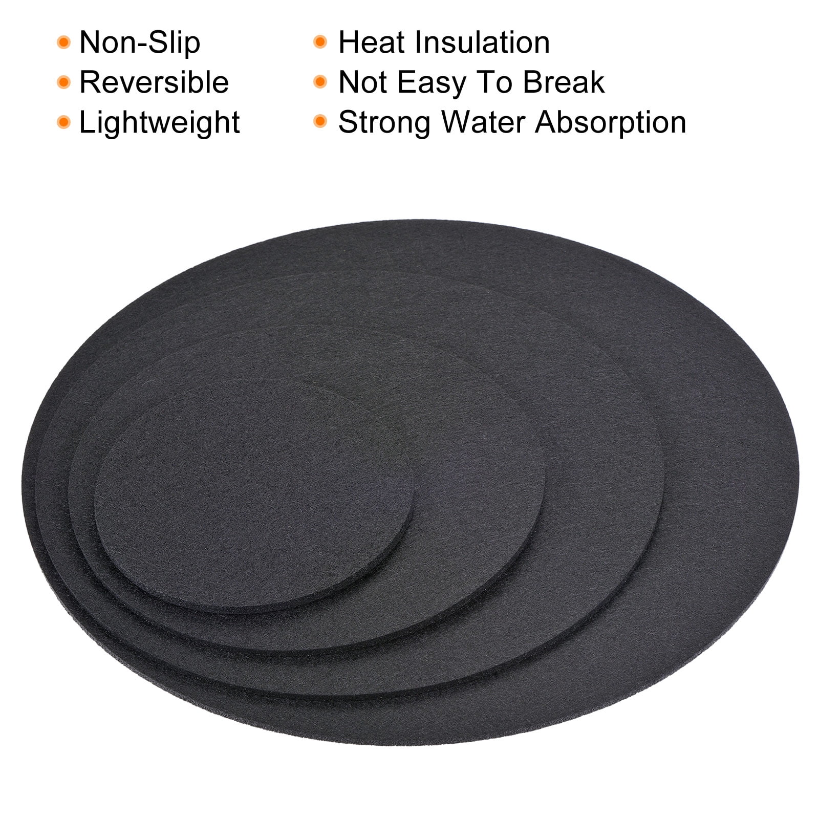 Unique Bargains Plant Coasters Reversible Absorbent Round Felt Pad Mats Set Black