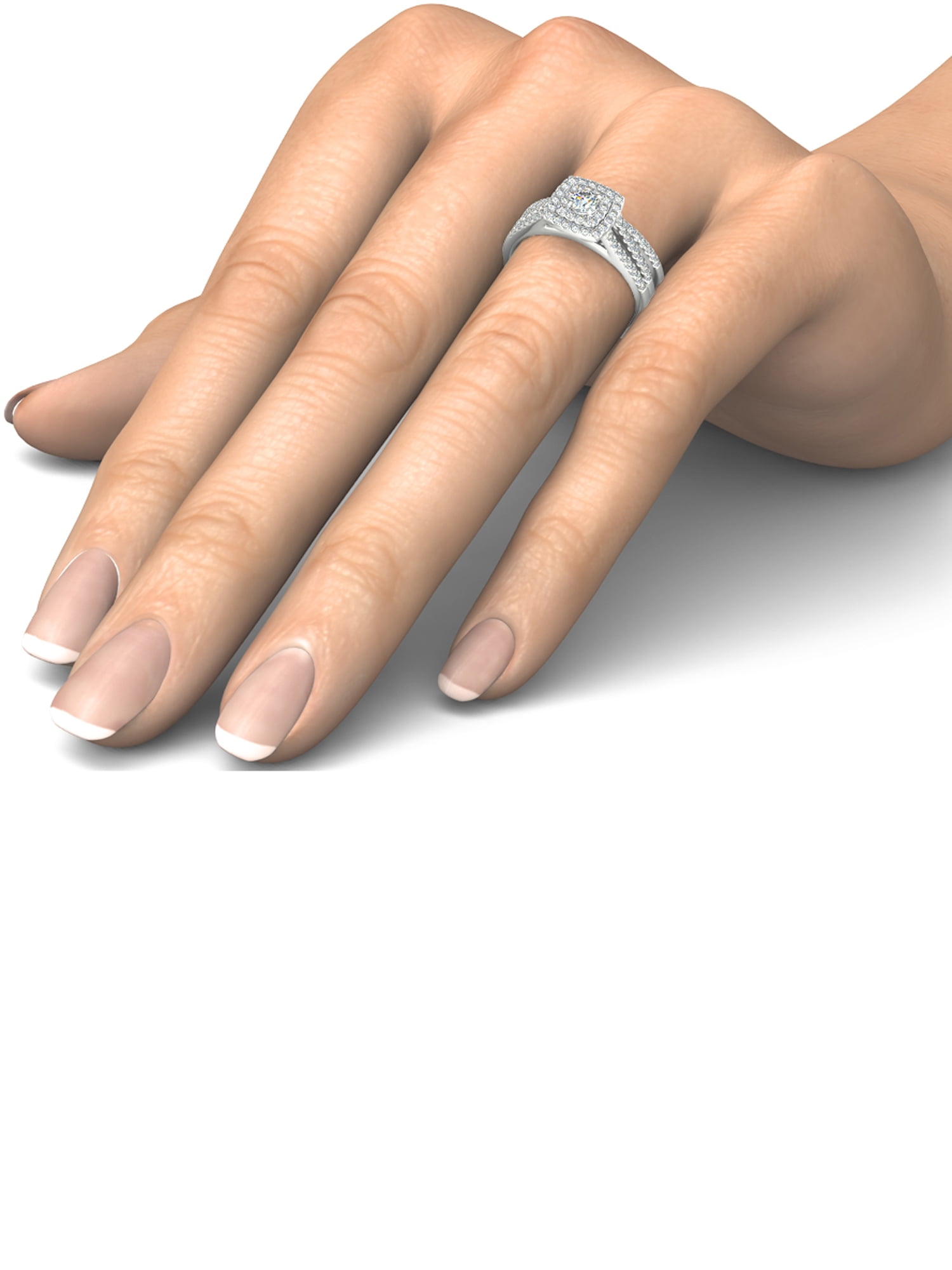 3/4Ct Diamond 10k White Gold Double Halo Engagement Ring Set