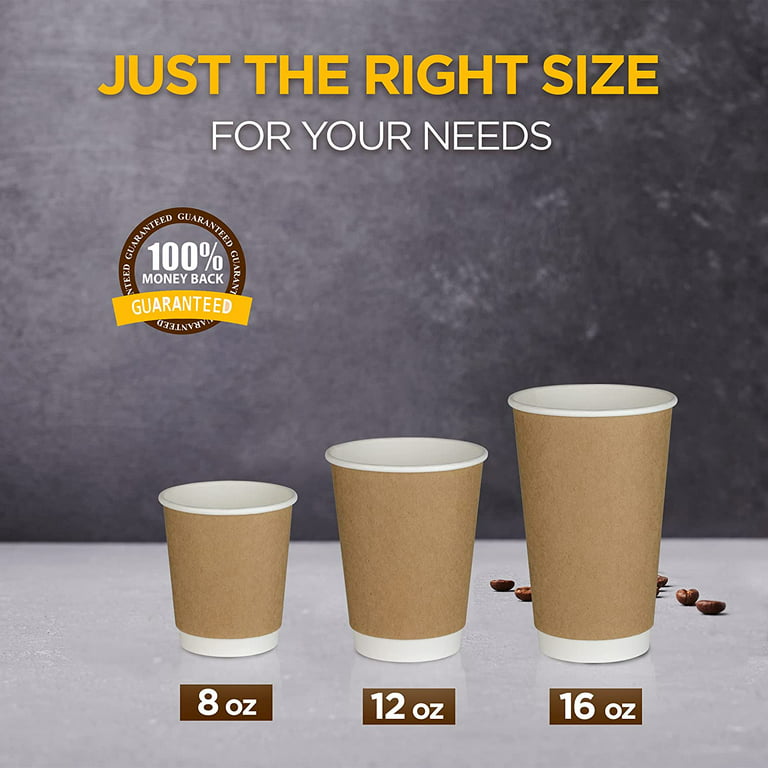 ECODESIGN-US 8 Ounce Disposable Paper Coffee Hot Cups with Black Lids - 50 Sets - Double Shot Espresso Macchiato Lungo Coffee to Go Medium Portion