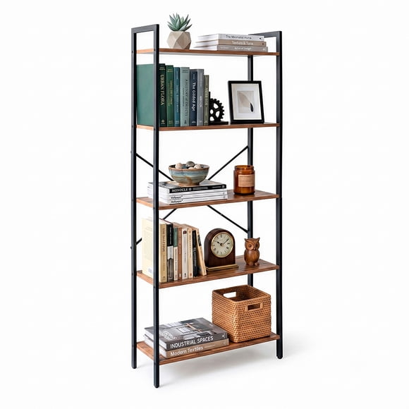Librero Organizador Casa Litus 5 Repisas de Madera y Acero Inoxidable Minimalista