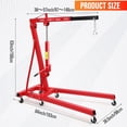 thumbnail image 2 of Lumiparty 2 Ton Folding Hydraulic Engine Hoist with Lever, Cherry Picker Shop Crane with 6 Casters, 4400 Lbs Capacity Heavy Duty Crane Lift for Garage, Workshop, Repair, Red, 2 of 7