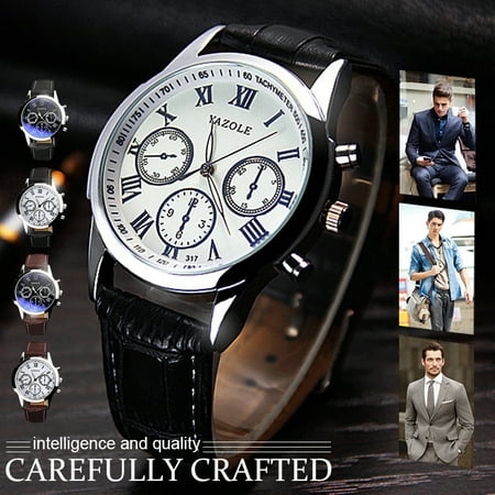 Men Fashion Luxury Faux Leather Crystal Scale Blue Ray Glass Luminous Quartz Analog Watches Leather Strap Wristwatch