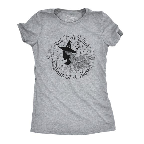 Womens Soul Of A Witch Heart Of A Hippie T Shirt Funny Halloween Tee Womens Graphic Tees