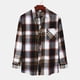 thumbnail image 2 of Camisas Para Hombre Manga Larga Camisa informal de otoño para hombre con estampado a cuadros, blusa informal de manga larga con cuello vuelto (Black, L), 2 of 7