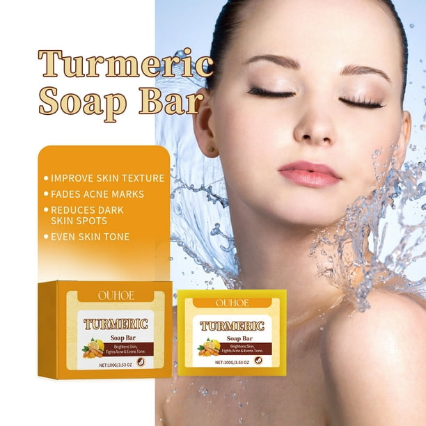 Fiudx Jabón de Limón y Cúrcuma, Barra Iluminadora de Ácido Kójico, Limpiador Facial Natural, Doble Efecto Blanqueador, Suave para El Afeitado Facial y Corporal, Apto para Todo Tipo de Piel, Fórmula E