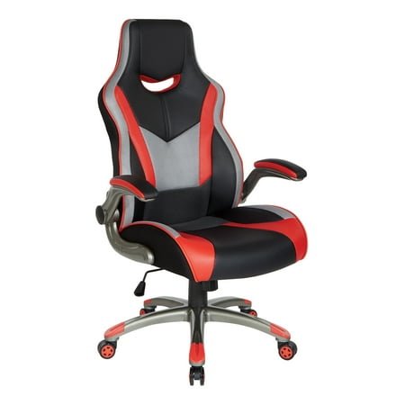 UPC: 0090234528319 | OSP Home Furnishings Uplink Gaming Chair in Faux Leather with Red Accents