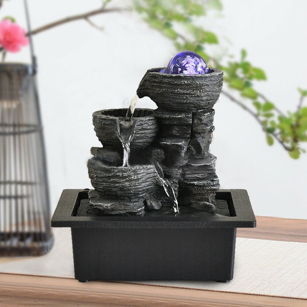 Miumaeov Innovative Resin Indoor Tabletop LED Water Fountain Ornament for Home Office