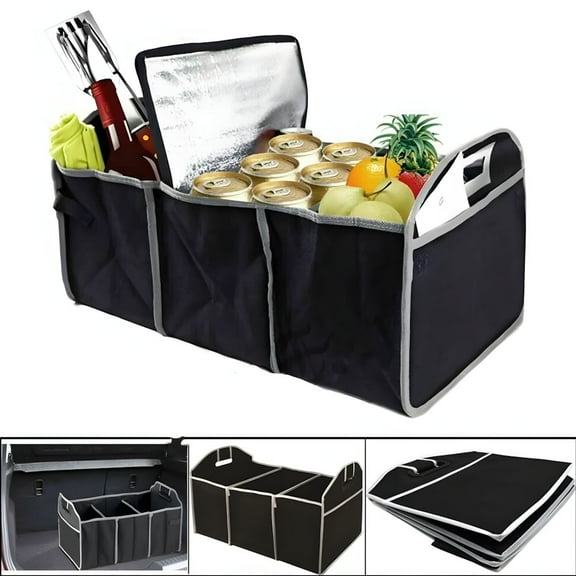 Car Trunk Organizer Cargo Organizer Folding Caddy Storage Collapse Bag Bin for Car Truck SUV 3 Section Collapsible Storage Box