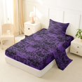 thumbnail image 2 of Homewish Spooky Halloween Skull Twin Sheets,Victorian Damask Bedding,Purple Black,3-Piece,1 Fitted Sheet and 1 Pillowcase, 2 of 6