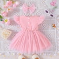 thumbnail image 7 of Mercatoo Baby Girls Solid Casual Dress Ruffle Mesh Fly Sleeve Tutu Dress Shiny Dress + Same Color Hairband Girls Summer Dress, 7 of 7